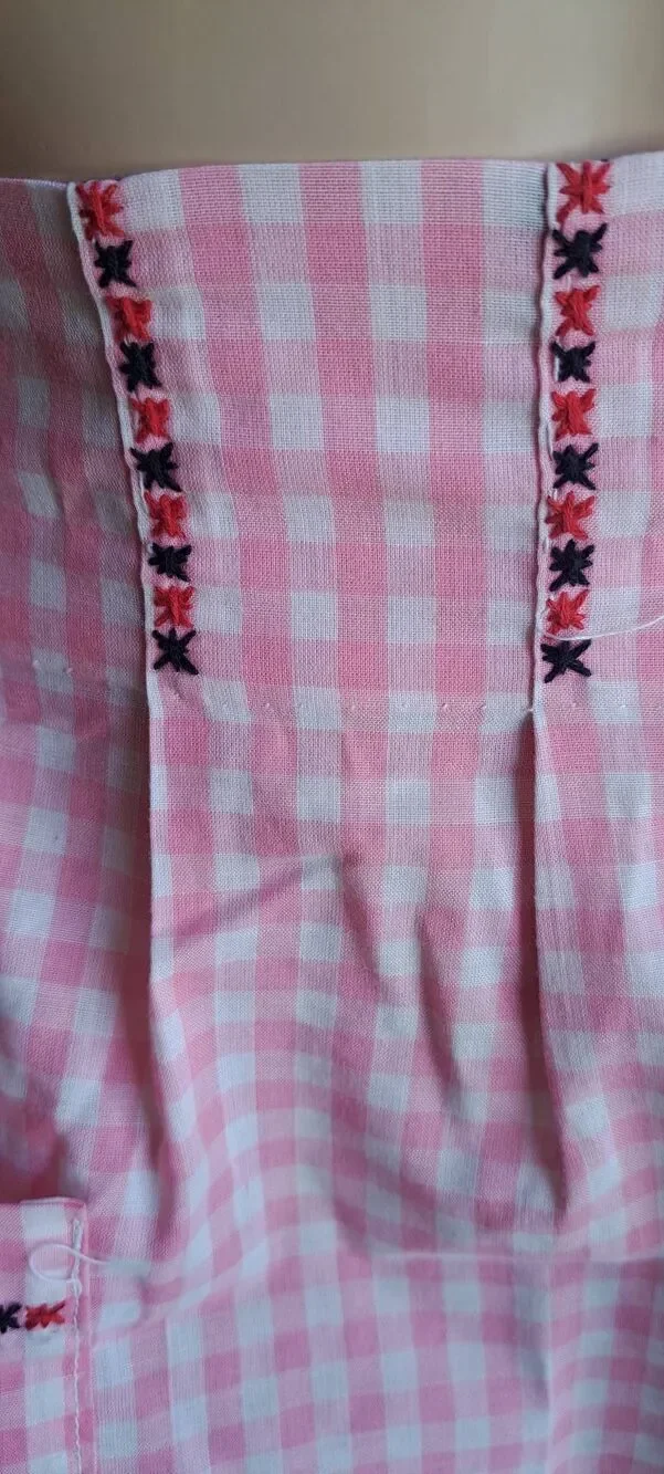 Vintage Pink Handmade Gingham Apron Embroidered Cottagecore Retro Kitchen Half A